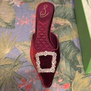Sam Edelman Burgundy Velvet Mules with Rhinestone Buckle